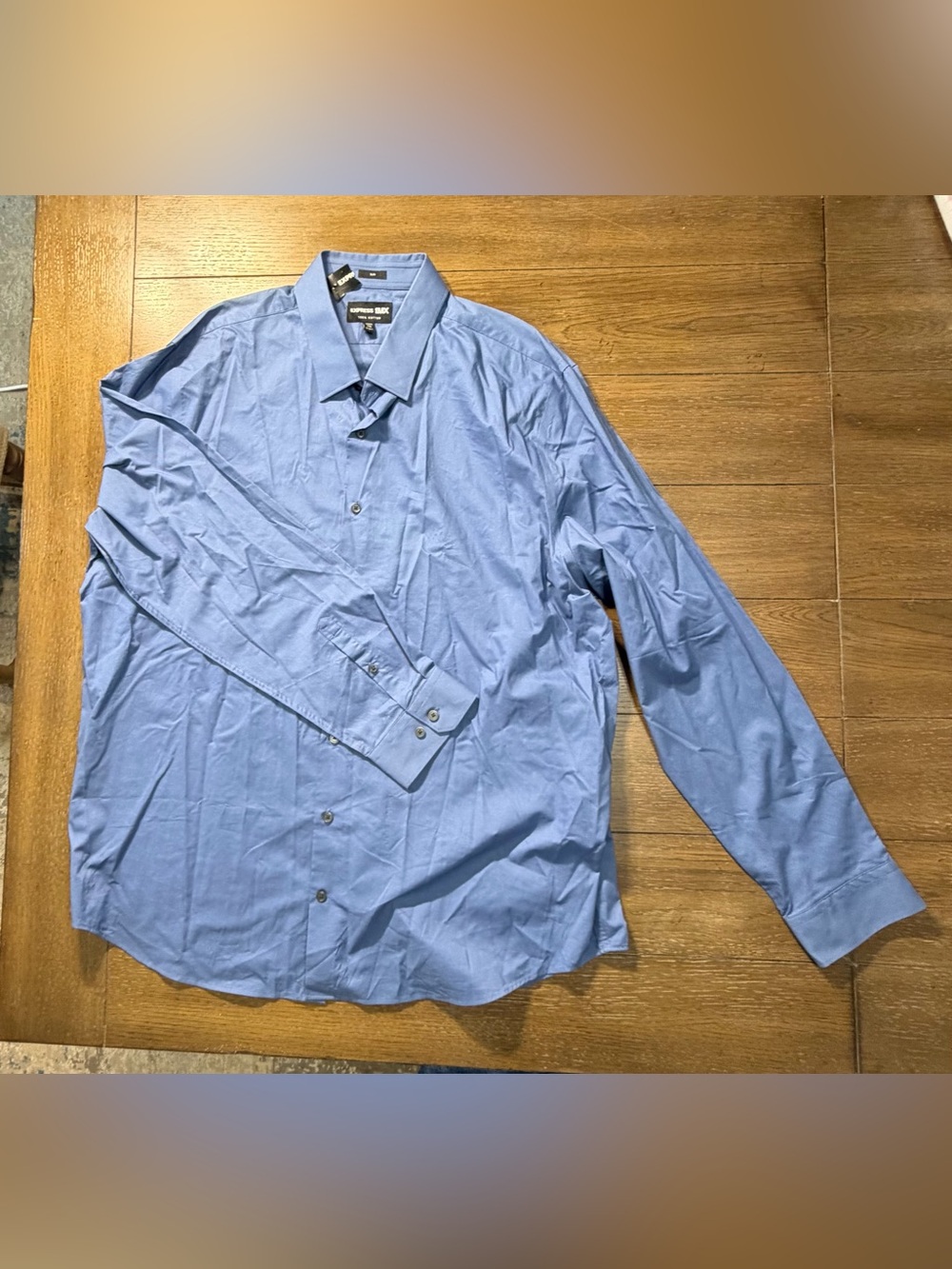 Express 1MX Men's Slim Fit Light Blue Dress Shirt - Classic Point Collar